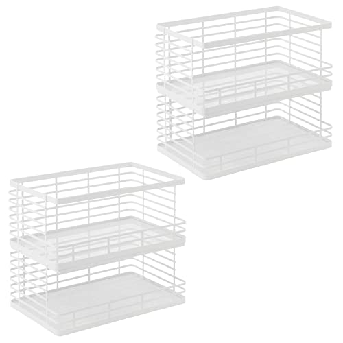 mDesign Wide Stackable Metal Wire Food Baskets with Open Front for Kitchen, Pantry, Cabinet, Countertop, Bin for Fruit, Vegetable, and Snack Storage Organizer, Carson Collection, 4 Pack, Matte White