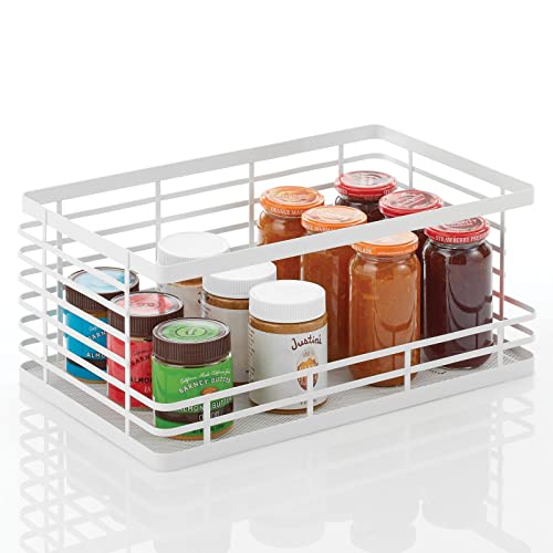 mDesign Wide Stackable Metal Wire Food Baskets with Open Front for Kitchen, Pantry, Cabinet, Countertop, Bin for Fruit, Vegetable, and Snack Storage Organizer, Carson Collection, 4 Pack, Matte White