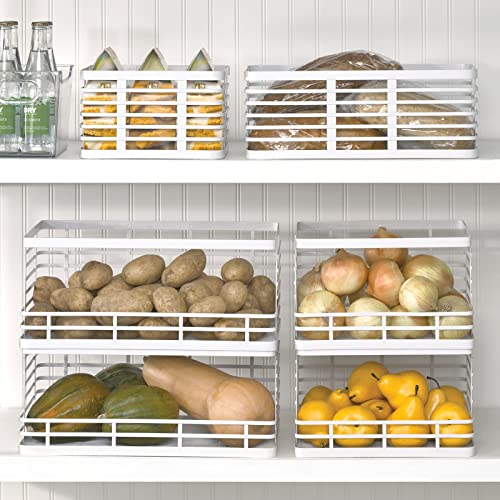 mDesign Wide Stackable Metal Wire Food Baskets with Open Front for Kitchen, Pantry, Cabinet, Countertop, Bin for Fruit, Vegetable, and Snack Storage Organizer, Carson Collection, 4 Pack, Matte White