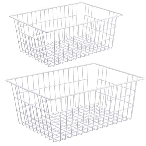 iPEGTOP Deep Refrigerator Freezer Baskets, Large Household Wire Storage Basket Bins Organizer with Handles for Kitchen, Pantry, Freezer, Cabinet, Closets, Pearl White, Set of 5