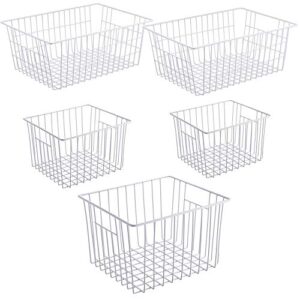 ipegtop deep refrigerator freezer baskets, large household wire storage basket bins organizer with handles for kitchen, pantry, freezer, cabinet, closets, pearl white, set of 5