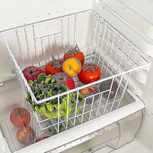 iPEGTOP Deep Refrigerator Freezer Baskets, Large Household Wire Storage Basket Bins Organizer with Handles for Kitchen, Pantry, Freezer, Cabinet, Closets, Pearl White, Set of 5