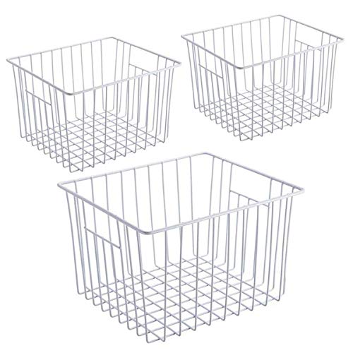 iPEGTOP Deep Refrigerator Freezer Baskets, Large Household Wire Storage Basket Bins Organizer with Handles for Kitchen, Pantry, Freezer, Cabinet, Closets, Pearl White, Set of 5