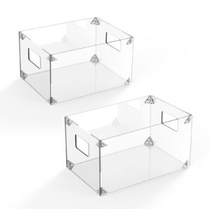 MUOTOUREN Acrylic Refrigerator Organizer Set of 2 Stackable Plastic Clear Food Organizers with Handles for Closets, Refrigerators, Cabinets, Kitchen Countertops