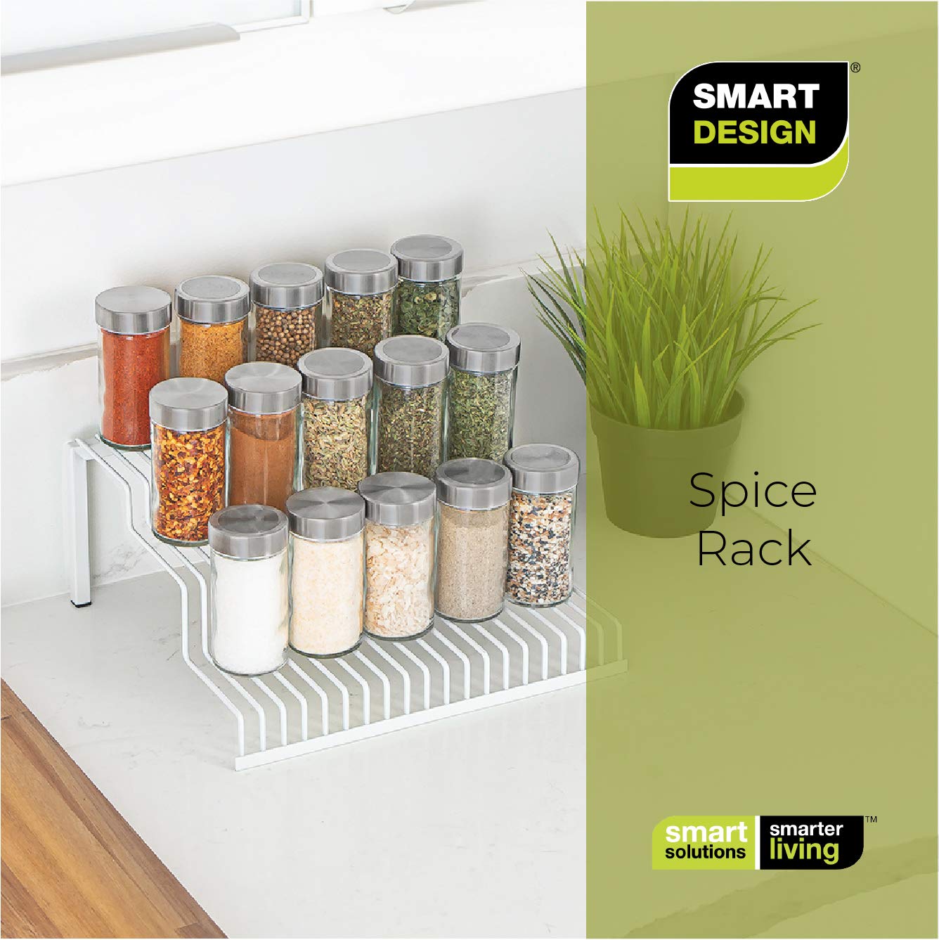 Smart Design Heavy Duty 3-Tier Spice Rack Shelf Organizer - Steel Metal Wire - Cupboard, Jars, Can, Cabinet and Pantry Storage Organization - Kitchen 10.25 x 4.25 Inch - White