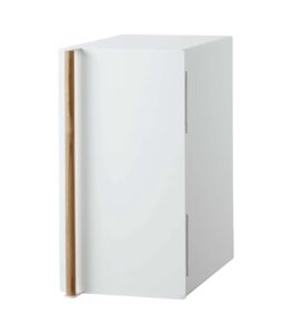 yamazaki home tosca bread box keeper holder container, metal bread holder saver, slim space saving counter storage - vertical - steel + wood,white