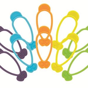 HIC Kitchen Stretch and Twist Silicone Bag Ties, Set of 10 with Storage Bag, Reusable Food Sealing Clips, Secure Chip Clip, Cord Keeper, Freshness Preserver, Kitchen Organizers, Dishwasher Safe