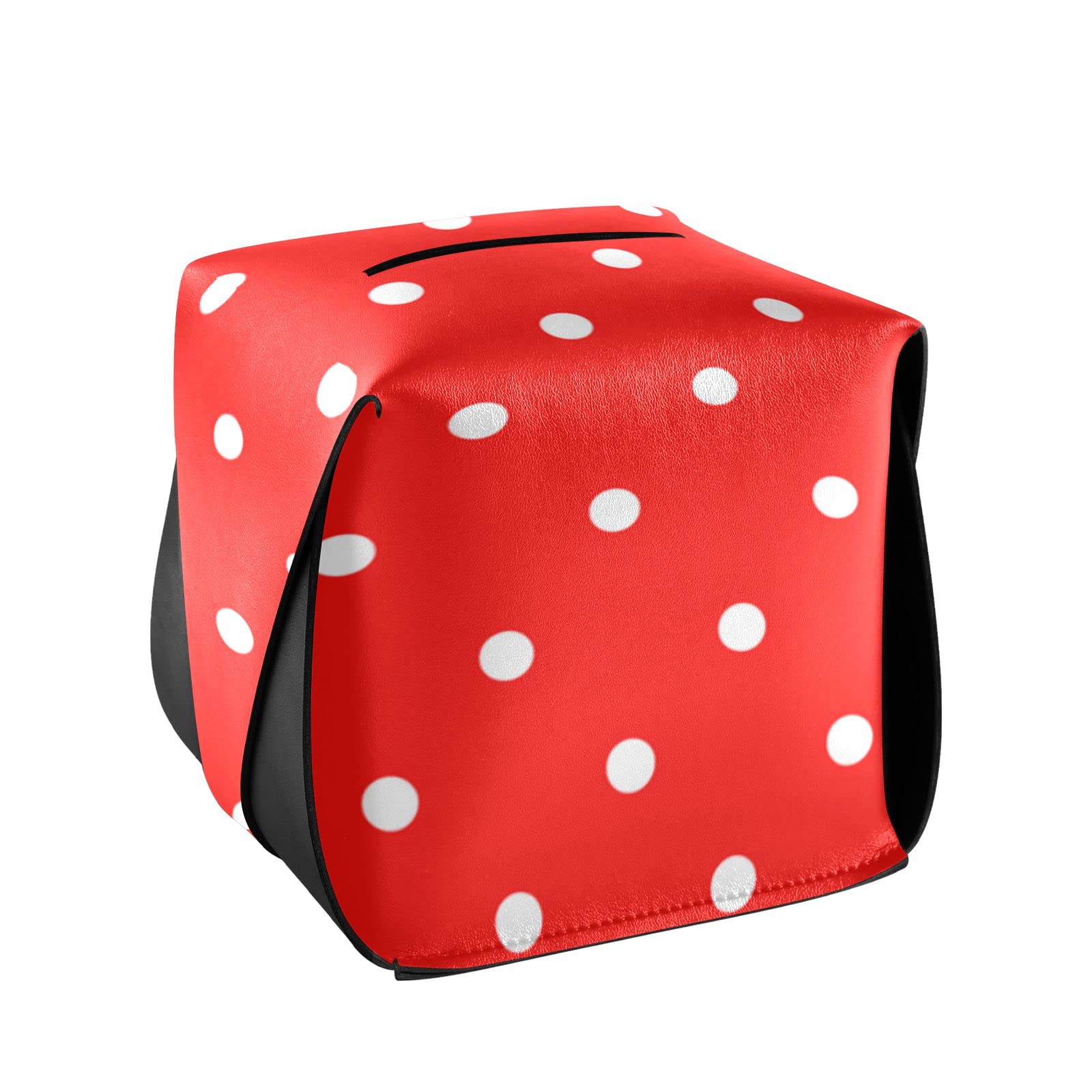 senya Tissue Box Cover,Red Polka Dots Leather Square Tissue Box Holder - 5.7"X5.7"X5.7"(228vb7b)