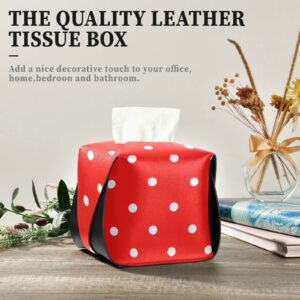 senya Tissue Box Cover,Red Polka Dots Leather Square Tissue Box Holder - 5.7"X5.7"X5.7"(228vb7b)