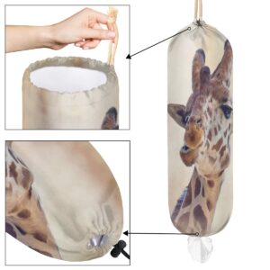 Painting Of Giraffe Grocery Plastic Bag Holder Wall Mount Plastic Bags Organizer Storage Dispenser Animal Giraffe Shopping Trash Bags Carrier for Home Kitchen Decor