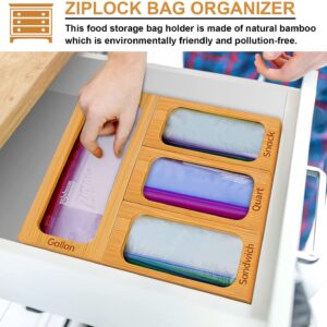 Premium Thick Solid Bamboo Storage Bag Organizer, Organizadores De Cocina, Food Baggie Dispenser for Kitchen Drawer Compatible with Most Brand (4 Piece Set)