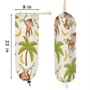 Animal Monkey Plastic Bag Holder, Tropical Banana Grocery Bag Storage Holder Hanging Garbage Shopping Bag Trash Bags Organizer for Kitchen Home