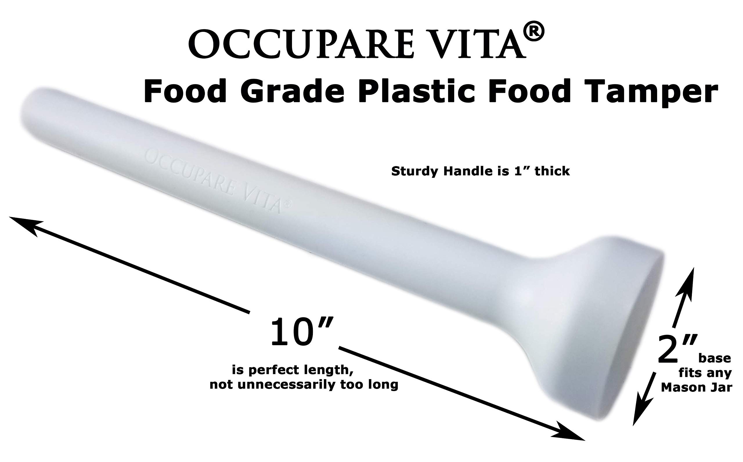 OCCUPARE VITA Food Grade Solid Plastic Food Tamper Pounder Tool for Packing Sauerkraut and Other Healthy Foods for Fermenting into Mason Jars