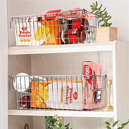 Large Stackable Wire Baskets for Pantry Organization, Expandable Cabinet Shelf Organizer