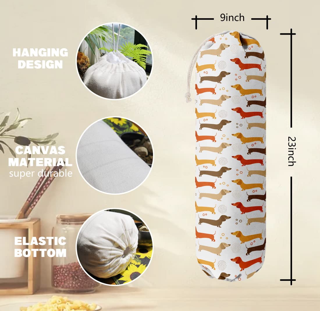 Dog Pattern Grocery Bags Holder Organizer For Shopping Bags，Wall Mount Plastic Bags Storage Container Dispensers, Pet Lovers Home Kitchen Gifts For Dog Mom, Dog Dad, Women, Family, Friends