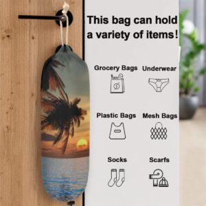 Plastic Bag Holder Summer Beach Palm Tree Wall Mount Grocery Bag Holder Wasgable Plastic Bag Dispenser Garbage Bag Organizer for Home Kitchen Decor, Gifts for Women Mom Family Friends