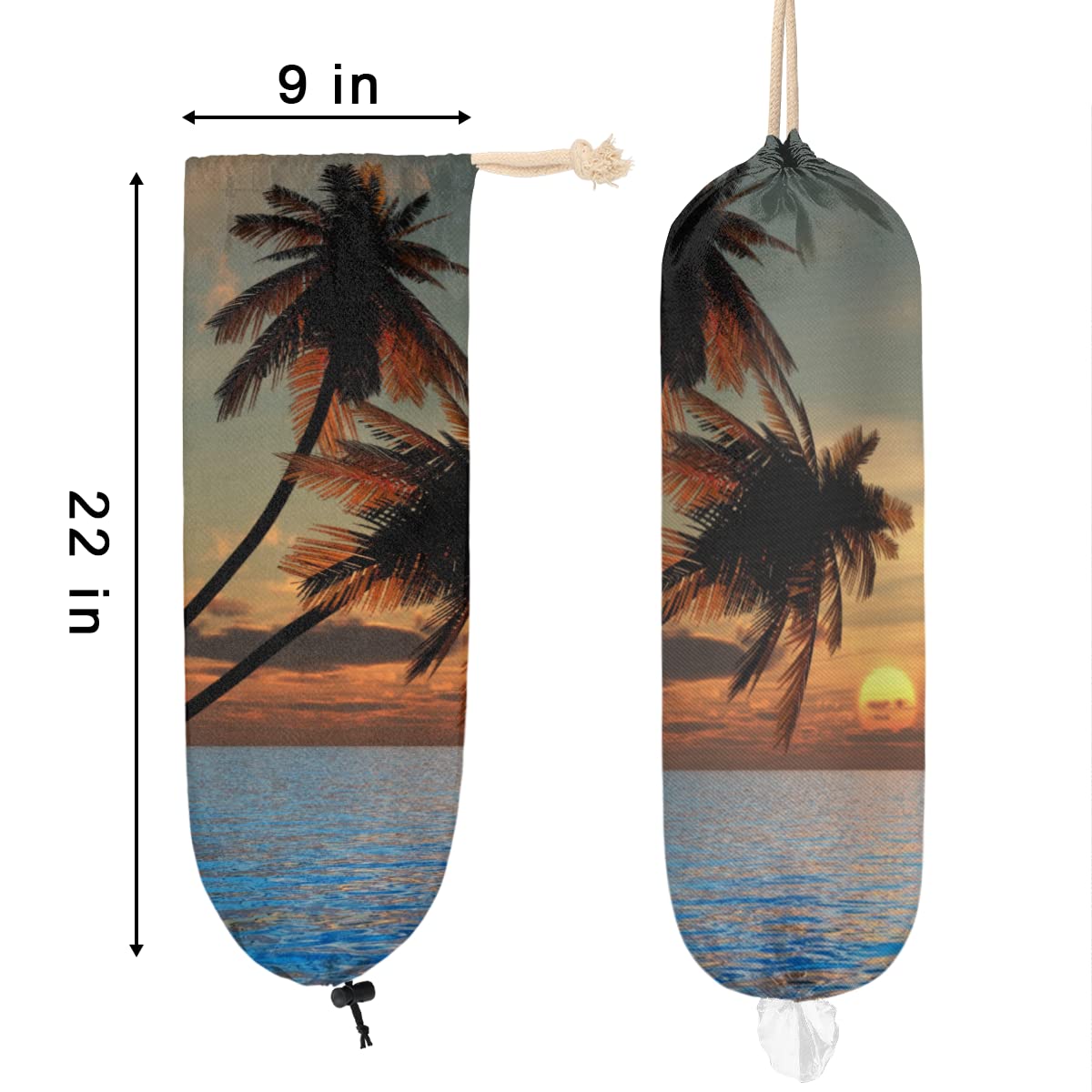 Plastic Bag Holder Summer Beach Palm Tree Wall Mount Grocery Bag Holder Wasgable Plastic Bag Dispenser Garbage Bag Organizer for Home Kitchen Decor, Gifts for Women Mom Family Friends