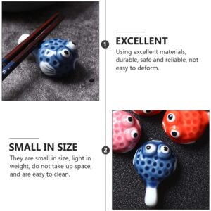 HEMOTON 2Pcs Ceramics Chopsticks Rests Hand Painted Japanese Style Puffer Fish Shape Dinner Spoon Stand Knife Fork Holder Pen Holder for Home Kitchen Tableware Support Dark Blue