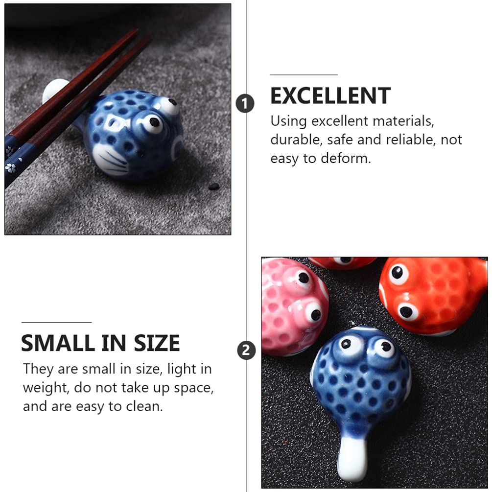 HEMOTON 2Pcs Ceramics Chopsticks Rests Hand Painted Japanese Style Puffer Fish Shape Dinner Spoon Stand Knife Fork Holder Pen Holder for Home Kitchen Tableware Support Dark Blue