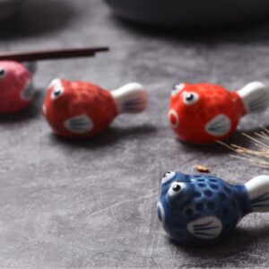 HEMOTON 2Pcs Ceramics Chopsticks Rests Hand Painted Japanese Style Puffer Fish Shape Dinner Spoon Stand Knife Fork Holder Pen Holder for Home Kitchen Tableware Support Dark Blue