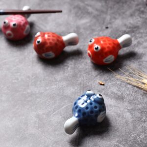 HEMOTON 2Pcs Ceramics Chopsticks Rests Hand Painted Japanese Style Puffer Fish Shape Dinner Spoon Stand Knife Fork Holder Pen Holder for Home Kitchen Tableware Support Dark Blue