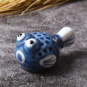 HEMOTON 2Pcs Ceramics Chopsticks Rests Hand Painted Japanese Style Puffer Fish Shape Dinner Spoon Stand Knife Fork Holder Pen Holder for Home Kitchen Tableware Support Dark Blue