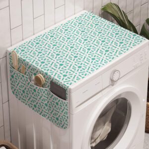 ambesonne abstract washing machine organizer, oriental glazed tile looking swirling shape patterns marrakesh art motifs, anti-slip fabric cover for washers and dryers, 47" x 18.5", turquoise and white