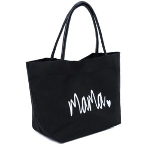 neywry mommy bag,mama bag,mom gift from daughter, mother gifts momlife tote for hospital, canvas aesthetic tote bag (momblack)
