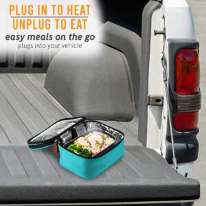 HOTLOGIC Mini XP Portable Electric Lunch Box Food Heater - Expandable Food Warmer Tote and Heated Lunchbox for Adults Work/Car/Home - Easily Cook, Reheat, and Keep Your Food Warm - TEAL - 120V