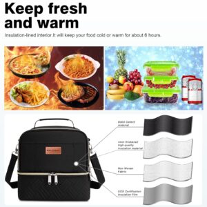 BALORAY Lunch Bag Women Men, Double Deck Lunch Box Insulated Lunch Bag for Adults Work Office Picnic, Leakproof Cooler Bag with Adjustable Shoulder Strap