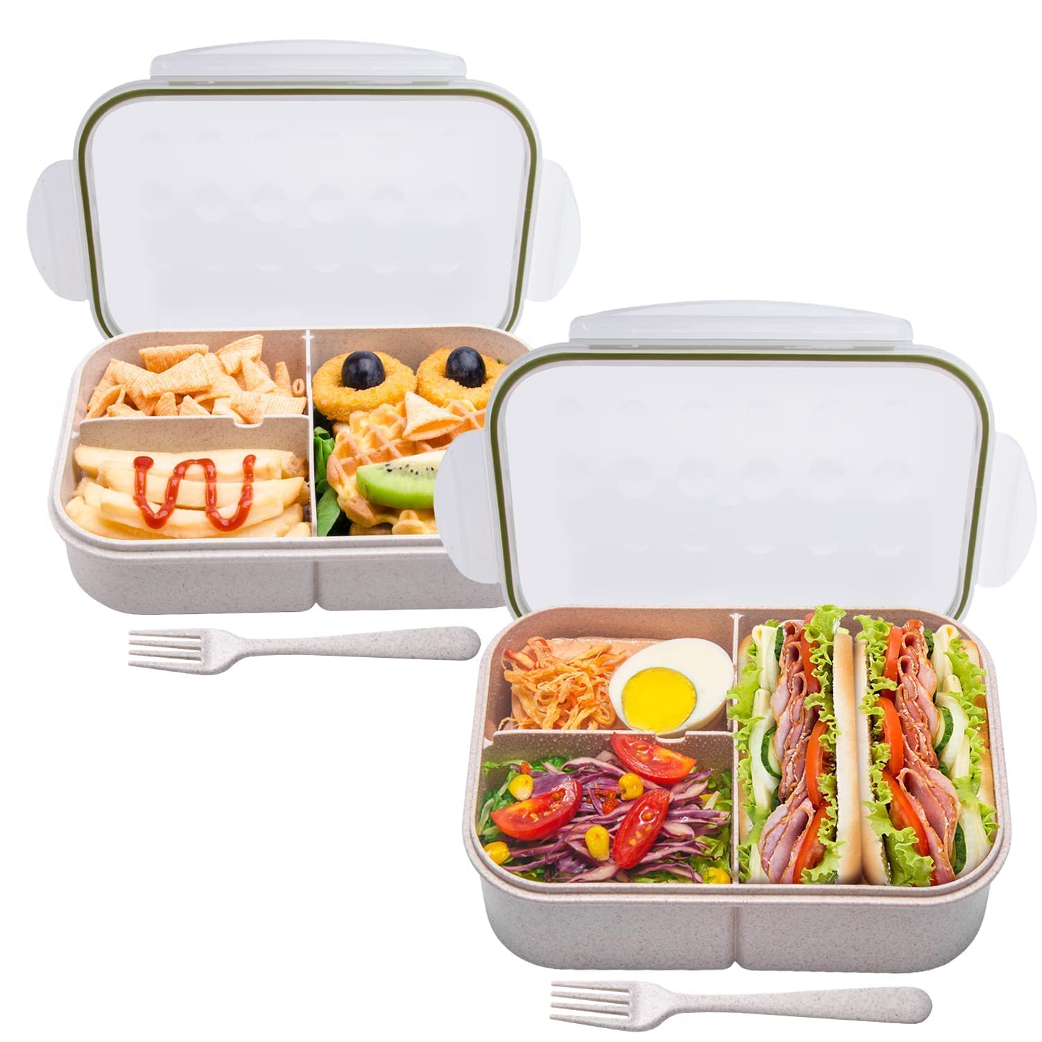 MISS BIG Bento Box, Bento Lunch Box,Ideal Leak Proof Bento Boxes for kids,Mom’s Choice Kids Lunch Box, No BPAs and No Chemical Dyes,Microwave and Dishwasher Safe(White L & White M)