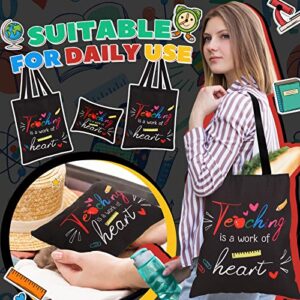 Kacctyen 12 Pcs Teacher Graduation Appreciation Gifts 6 Teacher Canvas Totes Bag 6 Makeup Pouch Cosmetic Bags Teacher Gifts (Teaching is a Work of Heart)