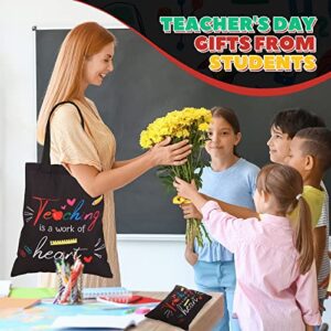 Kacctyen 12 Pcs Teacher Graduation Appreciation Gifts 6 Teacher Canvas Totes Bag 6 Makeup Pouch Cosmetic Bags Teacher Gifts (Teaching is a Work of Heart)