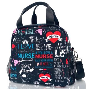 nurse lunch bag insulated lunch box small lunch tote bags with water ​bottle holder, adjustable & removable shoulder strap lunch box for women men
