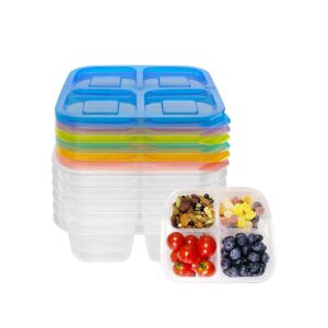 finorder 6 pack 4-compartment snack containers, reusable food containers for kids school, adults office, picnic trip, lunch bento box meal prep containers (bright color set)