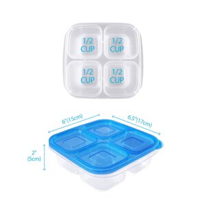 Finorder 6 Pack 4-Compartment Snack Containers, Reusable Food Containers for Kids School, Adults Office, Picnic Trip, Lunch Bento Box Meal Prep Containers (Bright Color Set)