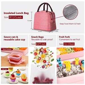 SCIREATH 1300ML Bento Box Lunch Box Kit, Japanese Bento Box Set 4 Compartments w/Lunch Bag Sauce Can, Cake Cups, Fruit Picks, Snack Bags...Leakproof Lunch Container Lunch Bag for Kids Adults (Pink)