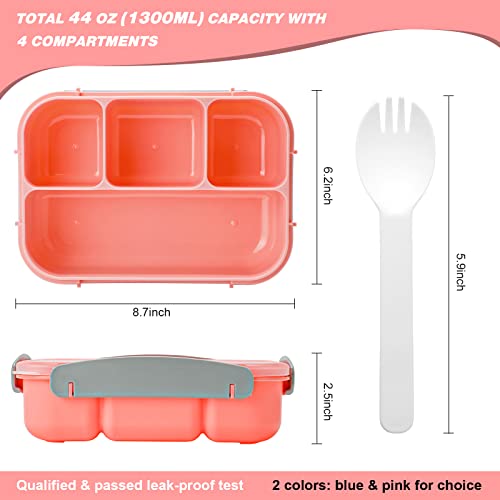 SCIREATH 1300ML Bento Box Lunch Box Kit, Japanese Bento Box Set 4 Compartments w/Lunch Bag Sauce Can, Cake Cups, Fruit Picks, Snack Bags...Leakproof Lunch Container Lunch Bag for Kids Adults (Pink)