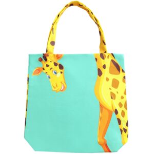 giraffe gifts for women - funny giraffe decor - giraffe lover gift bag for women - canvas reusable large halloween tote bag for grocery shopping beach - book tote bag - teacher tote (green - giraffe)