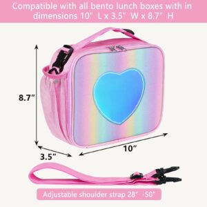 Samhe Lunch Box for Kids Girls, Insulated Rainbow Tote Bag Leakproof Thermal Cooler Reusable Lunch Bag for School Office Outdoor (Pink with Strap)