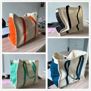 Anleo Reusable Cotton Canvas Grocery Tote Bags with Side Pockets, Large Utility Tote Bag for Shopping, Beach, Picnic