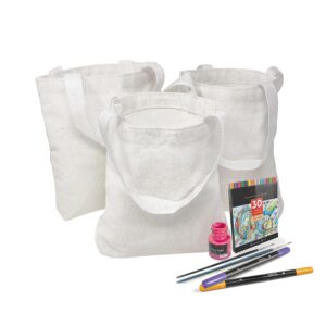 podzly 12 diy blank mini canvas tote bags - 8"x 8" x 1 1/2" tote bag, perfect for arts, crafts and goodie bags - write, paint, or draw your designs and decorate to use as mini travel and gift bag