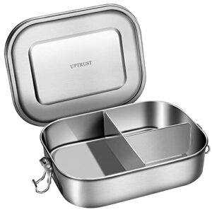 uptrust leak proof stainless steel bento lunch container, (47oz/1400ml) metal bento lunch box for kids or adults, 3 compartment packing box for work lunch
