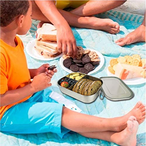 UPTRUST Leak Proof Stainless Steel Bento Lunch Container, (47OZ/1400ML) Metal Bento Lunch Box for Kids or Adults, 3 Compartment Packing Box for Work Lunch