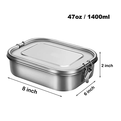 UPTRUST Leak Proof Stainless Steel Bento Lunch Container, (47OZ/1400ML) Metal Bento Lunch Box for Kids or Adults, 3 Compartment Packing Box for Work Lunch