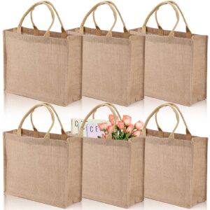 deayou 6 pack jute tote bag, burlap gift tote with handle, grocery shopping bag for diy, wedding,15.4''x12.2''x5.9''