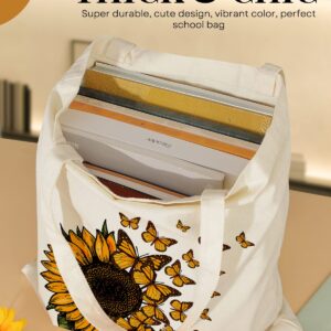 AUSVKAI Canvas Tote Bag Aesthetic for Women, Cute Trendy Sunflower Butterflies Reusable Cloth Cotton Bags with Handle for Grocery School Shopping Beach