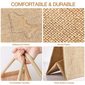 DGDFLDGC 1 Pack Burlap Bags, Jute Tote Bags with Laminated Interior Soft Handles, Reusable Grocery Shopping Gift for Wedding Bridesmaid, Blank Embroidery DIY 15.4''x11.8''x5.9'', Brown