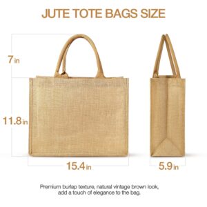 DGDFLDGC 1 Pack Burlap Bags, Jute Tote Bags with Laminated Interior Soft Handles, Reusable Grocery Shopping Gift for Wedding Bridesmaid, Blank Embroidery DIY 15.4''x11.8''x5.9'', Brown