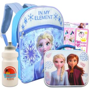disney frozen backpack and lunch bag set - disney school supplies bundle with elsa backpack and insulated lunch box plus water bottle, stickers, and more (frozen backpack for kids)